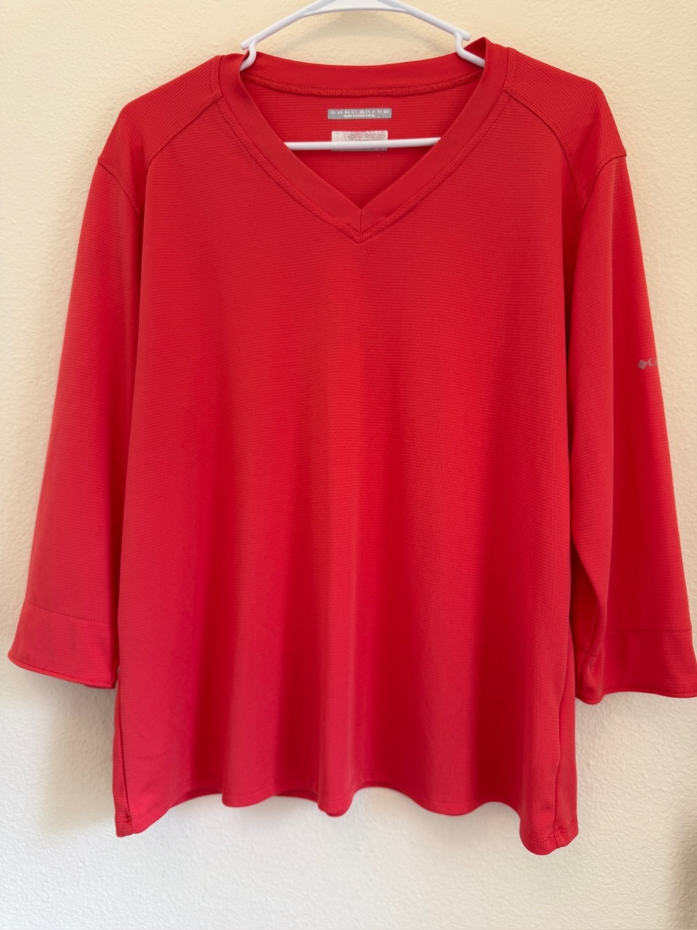 Columbia Top PFG Omni-Shade Red V-Neck 3/4 Sleeve Performance XL